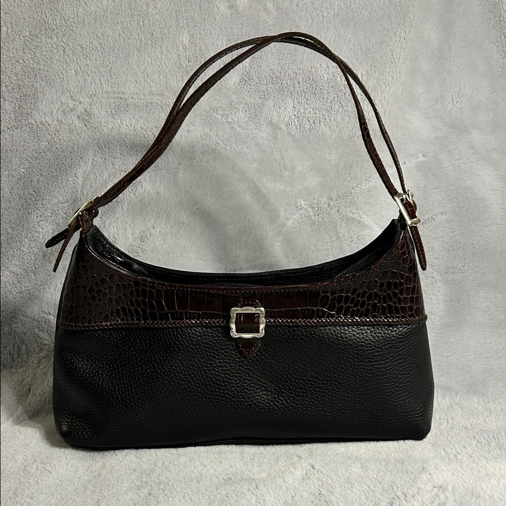 Brighton Black and Dark Brown Leather Shoulder Bag